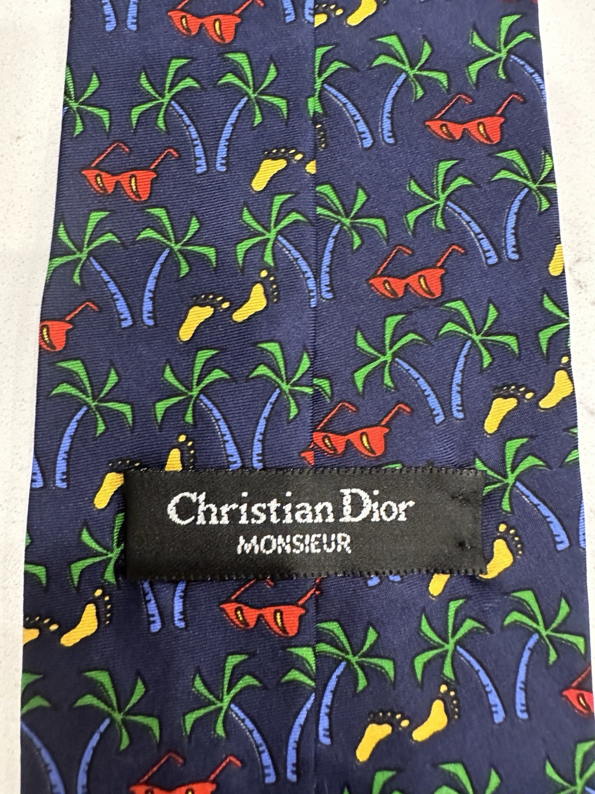 Rare Christian Dior Monsieur 100percent Silk Tropical Novelty Tie Palm Beach Vintage