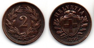 Svizzera 2 centesimi 1899 B vz