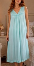 NWT Vintage 80s Vanity Fair Pastel Blue Embroidered Trim Nylon Nightgown Sz L