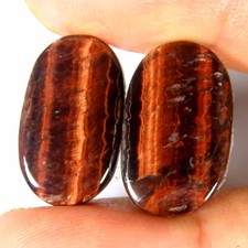 Coppia ovale occhio di tigre marrone dorato 13,70 ct.100% naturale cabina 11x...