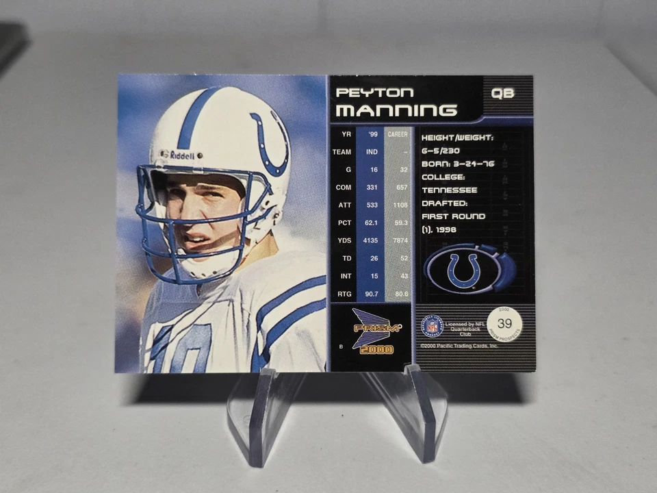2000 Pacific Prism перспективы #39 Пейтон Мэннинг Индианаполис Colts (Z) - Изображение 2 из 2