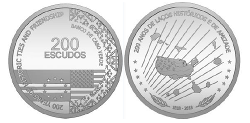 Cap-Vert, 200 CVE, 2019, 200 ans d'amitié Cap-Vert et États-Unis, Silver Proof - Bild 2 von 5