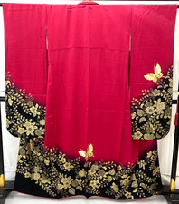 Japanese Vintage Kimono Furisode Silk Purple Expensive Authentic Height 61 in