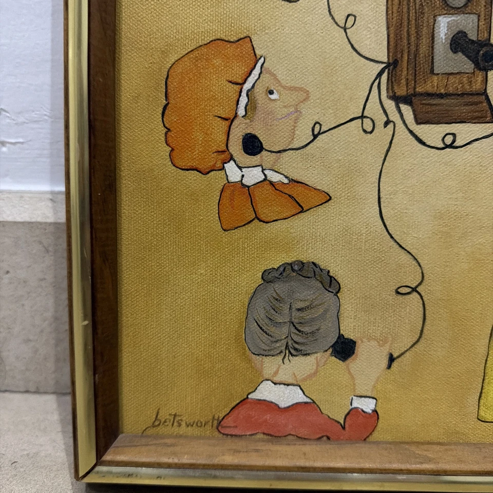 PINTURA AL ÓLEO ORIGINAL ENMARCADA FIRMADA POR BETSWORTH de colección humor, chismes, rumores Foto 3 de 4