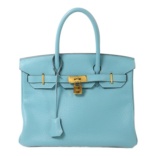 HERMES GHW Birkin 30 Handbag Taurillon Clemence Leather Bleu St Cyr