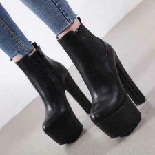 Womens Block Heels Ankle Boots Platform Punk Clubwear Party Zip Up Casual Shoes