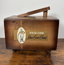 Vintage Esquire Shoe Care Chest Wood Shoe Shi...