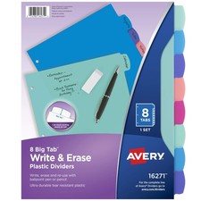 Avery Write  Erase Dividers for 3 Ring Binders, 8 Tabs per Set, Multicolor Big