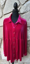 Umgee Velvet Swing Tunic Top 1X 2X Hot Pink Long Sleeves Hi Low Hem Excellent