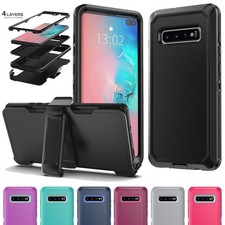 For Samsung Galaxy S10 Plus Hybrid Shockproof Rugged Case Cover With Belt Clip