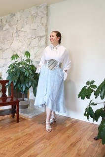 Light Blue Midi Floral Wrap Skirt