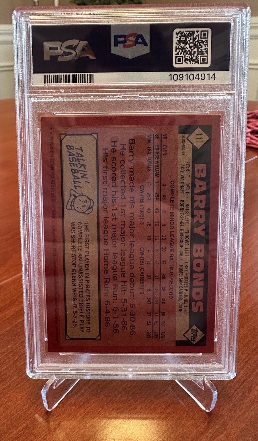 2001 Topps Chrome Traded Barry Bonds 1986 Reprint Retrofractor PSA 7 (POP 3) view 4
