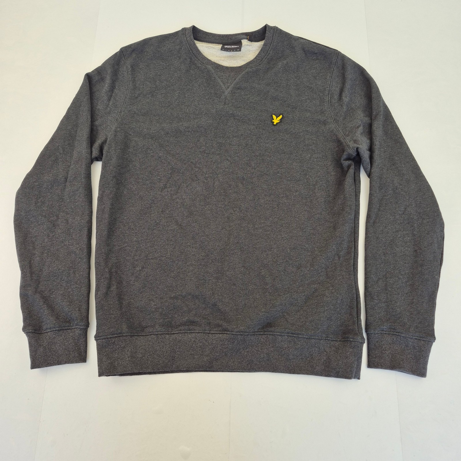 LYLE & SCOTT Jumper Grande Gris Hombre Sudadera 100% Algodón Casual Cuello Re...