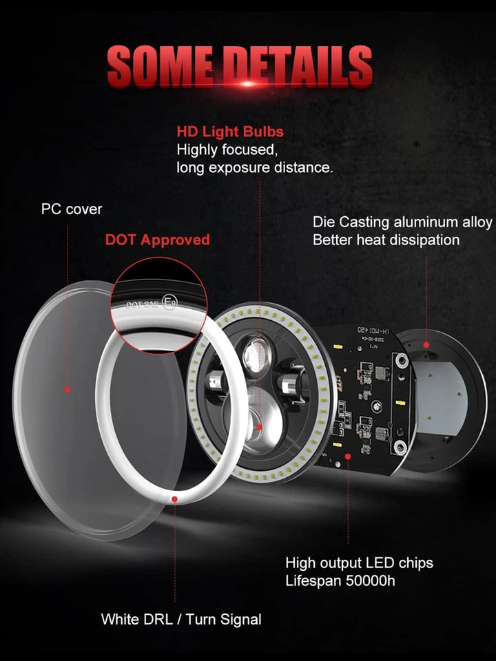 Faros LED redondos de 7 pulgadas Halo DRL para Chevrolet Bel Air 1955 1956 1957 Foto 4 de 4