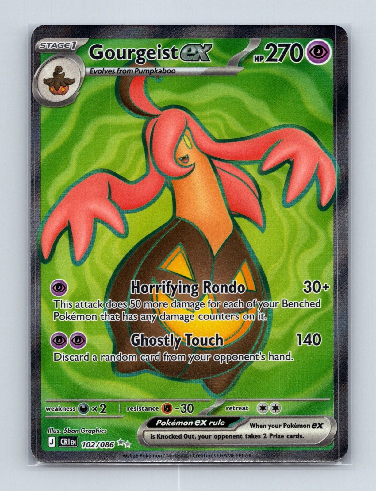 2026 Pokemon TCG Gourgeist ex ME04: Chaos Rising 102/086 Holo Ultra Rare NM