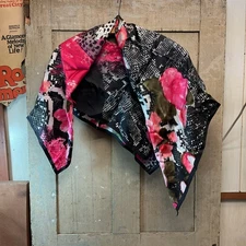 Adrienne Vittadini, Silk Scarf, Snake Print & Pink Roses, 34” Square, As Found