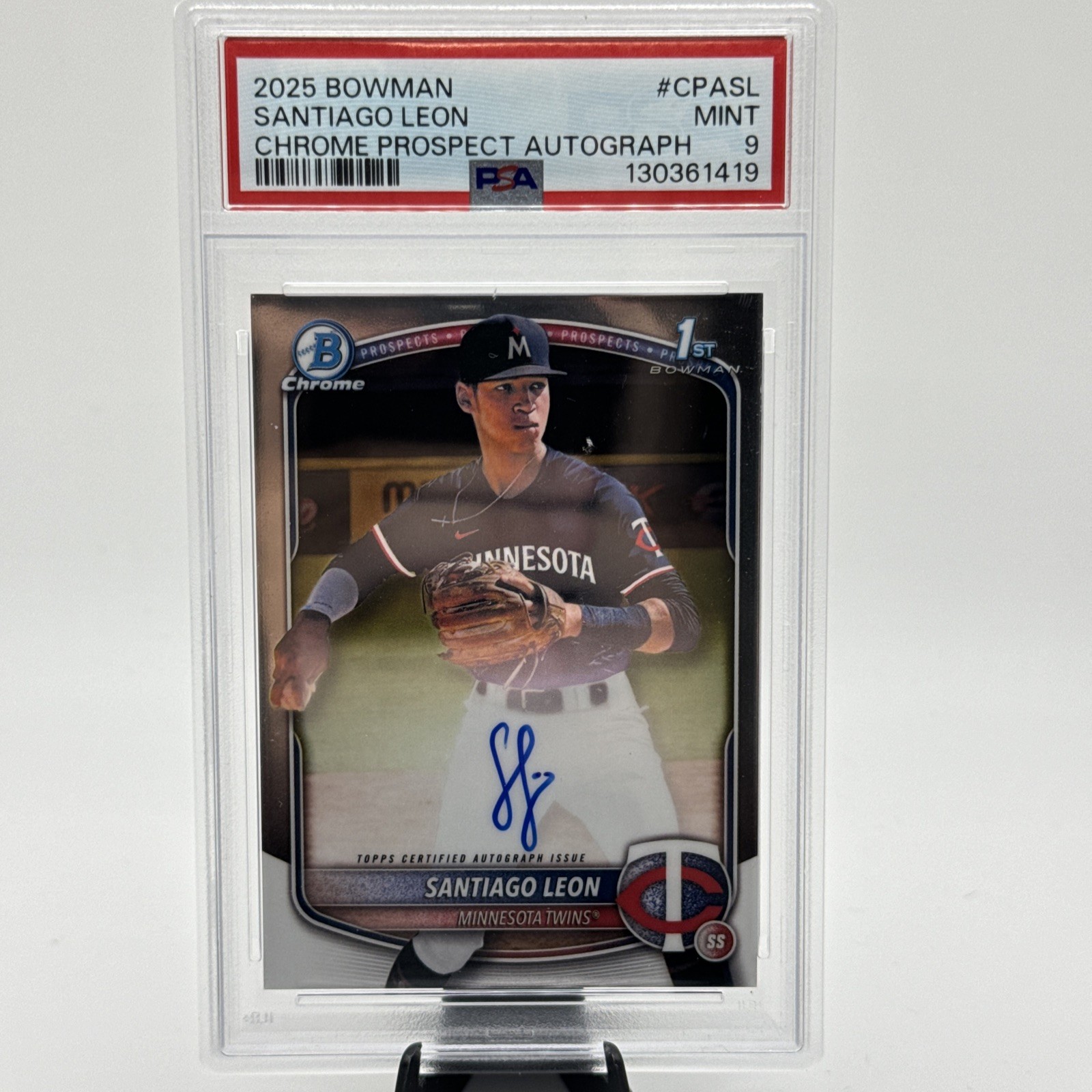 2025 BOWMAN CHROME AUTO #CPASL SANTIAGO LEON PSA 9
