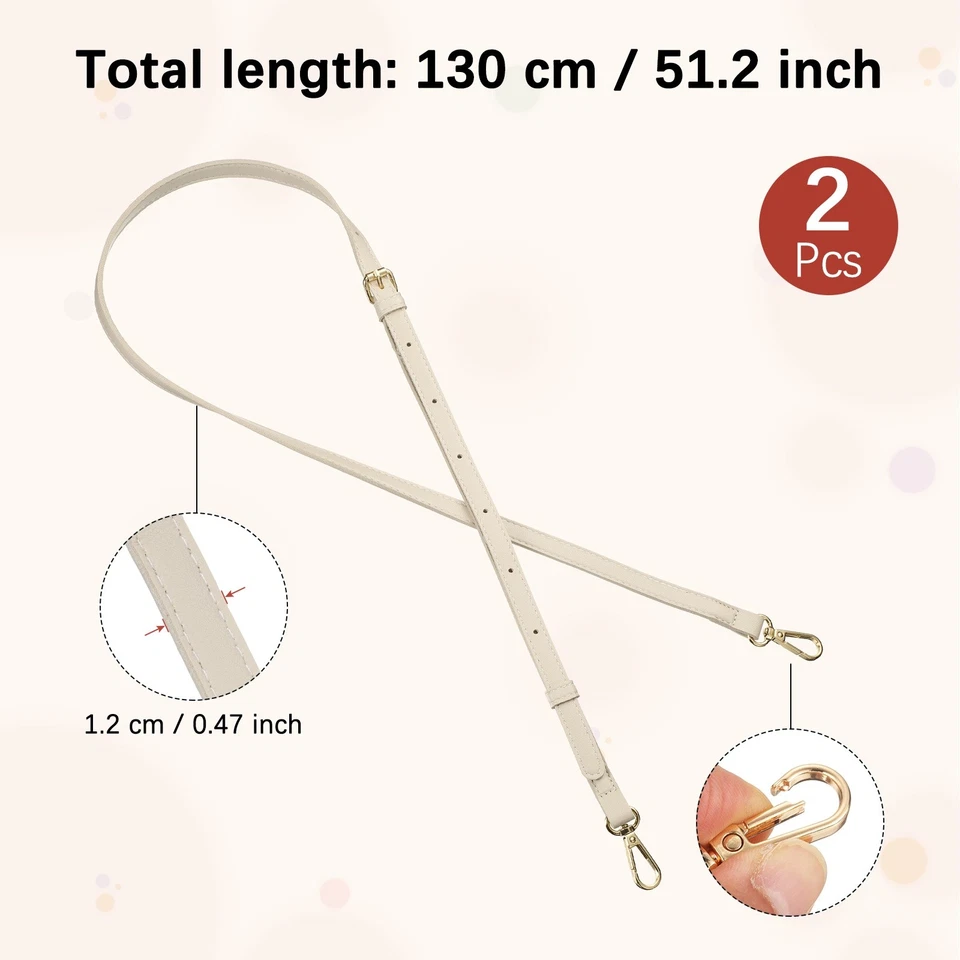 Lanières cuir sac [2] - Réglables 51,2 pouces - [Beige & Or] - Photo 3/4