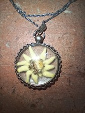Edelweiß Echtblume Anhänger Amulett Tracht Silberfassung Halskette Silber