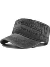 Washed Black Unisex Flat Cap One Size 1pc Black