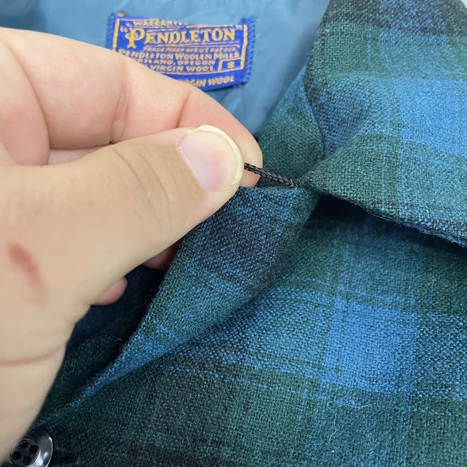 Pendleton Board Shirt Mens S Loop Collar Vintage Wool Green Blue Plaid 60s 70s - Image 4 of 4