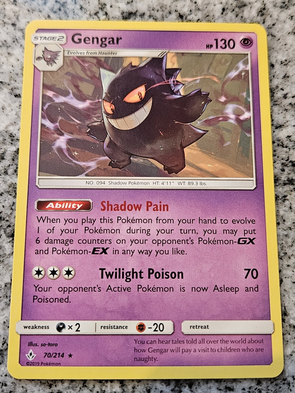 Gengar 70/214 Sm-Unbroken Bonds Regular Rare Pokemon Card NM