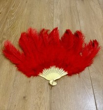 Red ostrich feather fan large