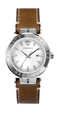 Versace Watch Aion VE2F001 21 Steel 44mm Silver Dial Brown Leather WR 50m