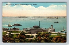 New York City NY, Aquarium in Battery Park & Harbor Vintage Souvenir Postcard