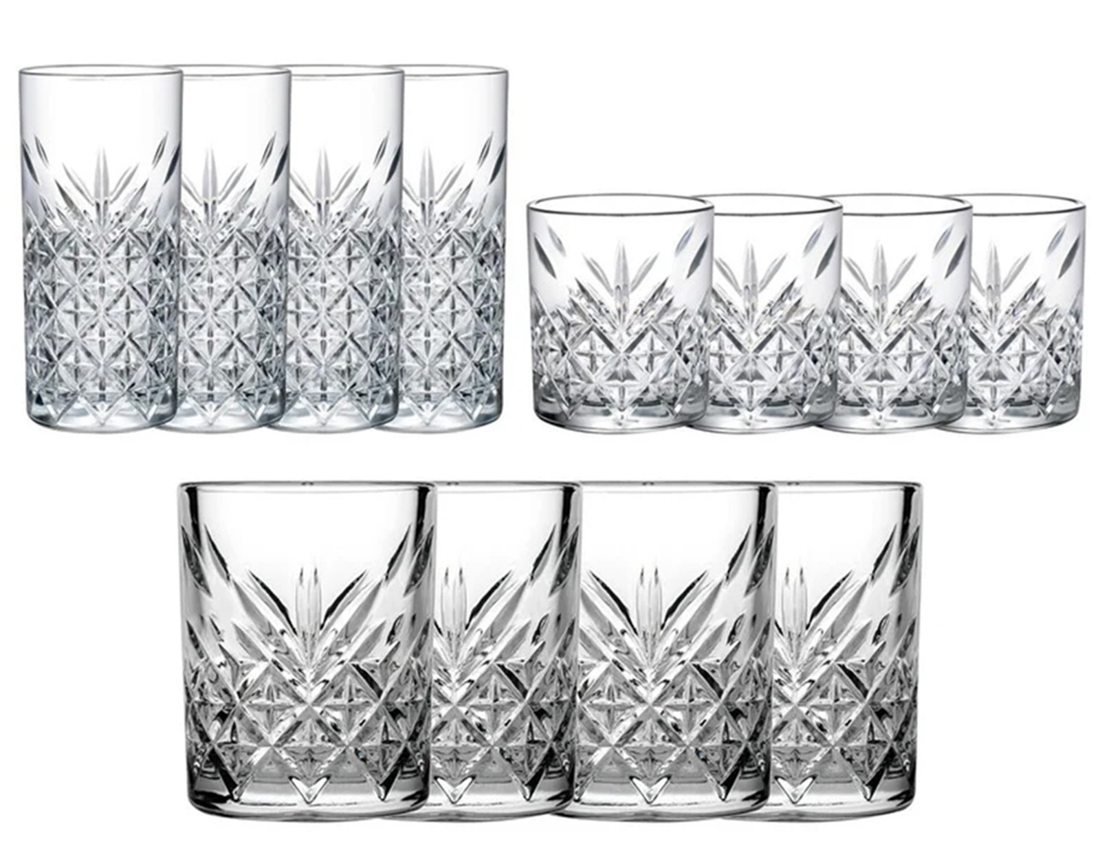 Pasabahce Gläser-Set "Timeless" 12-teilig Whiskey Stamper Longdrink Gläser