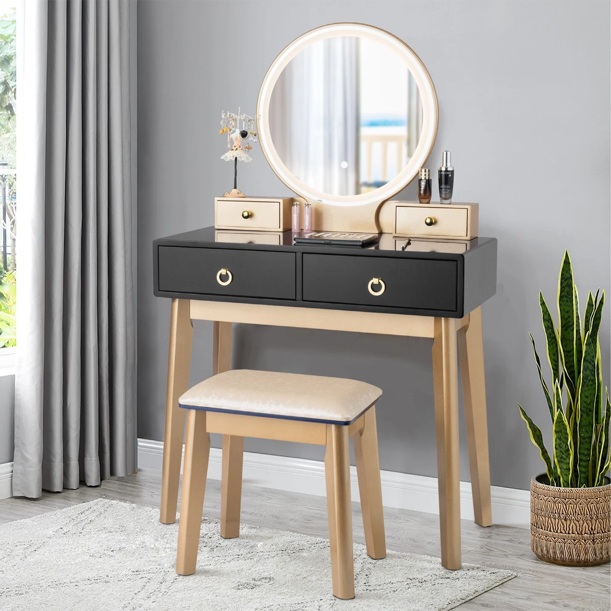 Dressing Table Vanity Set Modern Makeup Desk with Stool Adjustable