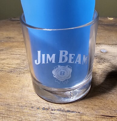 2 Jim Beam Bourbon Rock Glasses Football Imprinted in Base