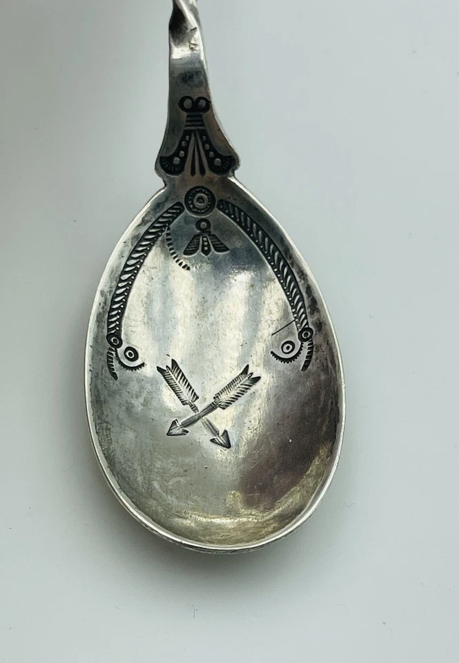 Antigua cuchara navajo nativa americana de plata esterlina turquesa hecha a mano 9 3/8" Foto 4 de 4
