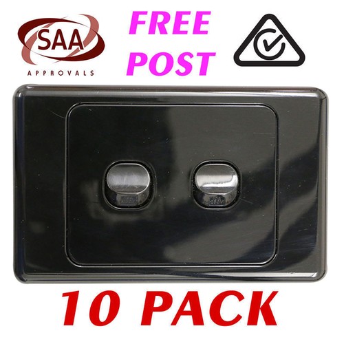 10 x 2 Gang BLACK Wall Switch 2 Way Switching Electrical Light