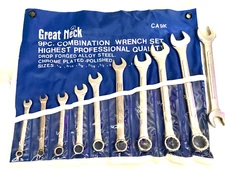 Great Neck 9 Pc. Combo Wrench Set  CA9K Drop Forged alloy steel 1/4”-3/4”+ EXTRA