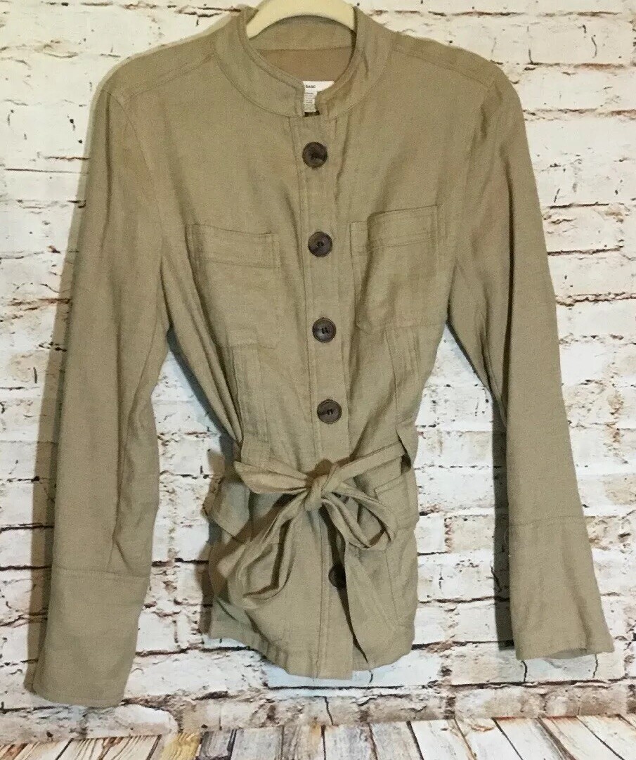 ZARA Basic Jacket Medium Linen Blend Tie Waist Bu… - image 1