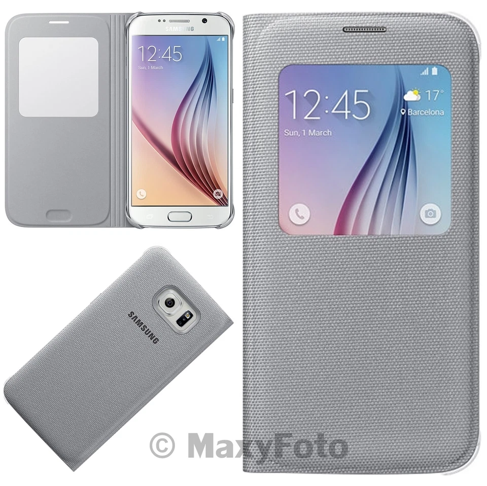 SAMSUNG CUSTODIA ORIGINALE S VIEW FLIP COVER BOOK CASE GALAXY S6 G920F SILVER - Immagine 2 di 4