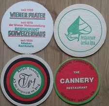 Bierdeckel 4 verschieden von Gaststätten in Wien, CSR und Californien