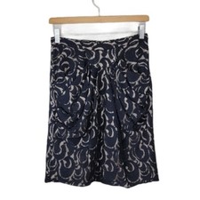 Anna Sui Black Lace Overlay Pencil Skirt Gathered Draped Front, size 4