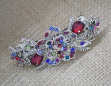 Silver tone with MULTI rhinestone crystal hair barrettes metal hair clip ha4975