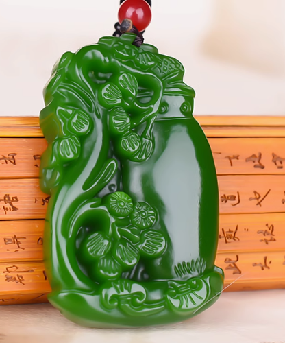 Natural Green jade Jadeite Carved  amulet Pendant&Necklaces jewellery如意玉瓶花开富贵 - Picture 3 of 7
