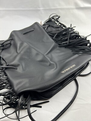NEW Victoria’s‎ Secret faux leather black fringe tassel backpack purse bag Black Victorias Secret Fringe Backpack NO Zipper/... | Depop main image 4