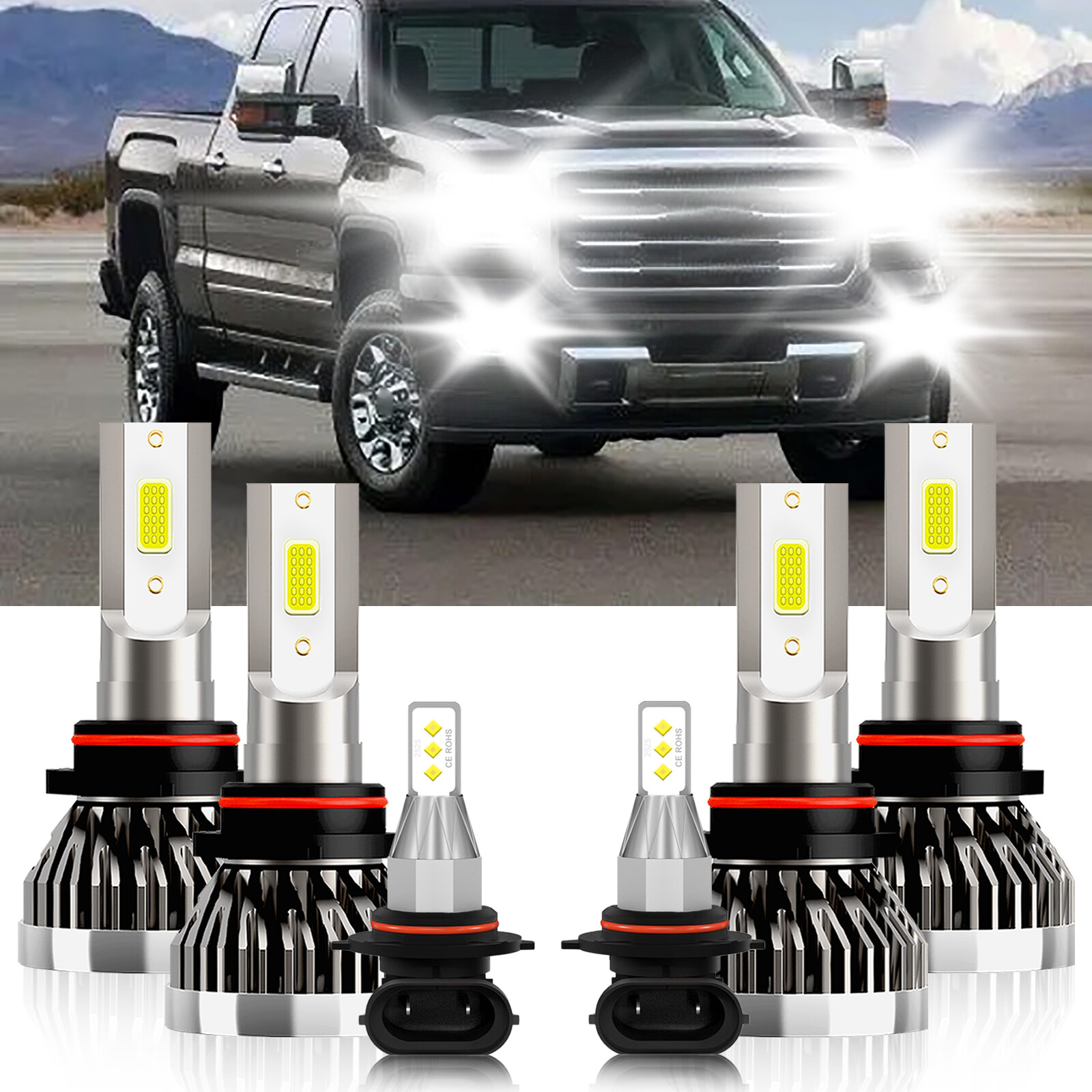 LED Headlight High Low Beam + Fog Lights Bulb For GMC Sierra 1500 HD 2003-2006