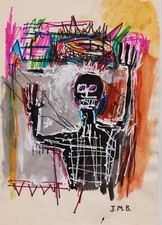 Jean-Michel Basquiat 00104  - Ink  Drawing on old paper