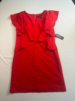 Gabrielle Union Dress Womens Size Small Fit and Flared Red V-Neck Flare Sleeve