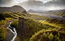 Landscape nature iceland river hills forest nordic Custom Gaming Mat Desk