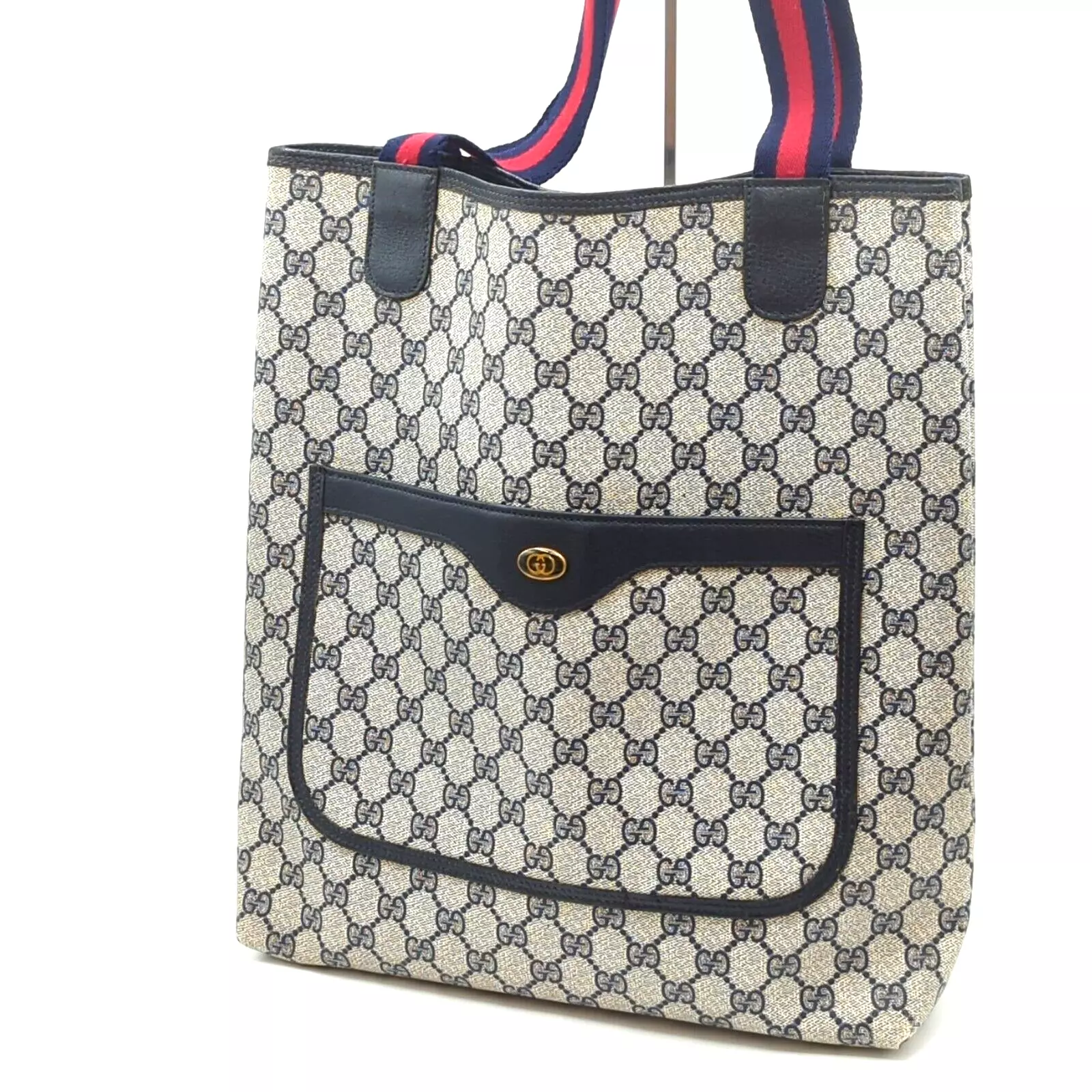 Sac fourre tout vintage GUCCI GG PVC ligne Sherry cuir suprême marine #389