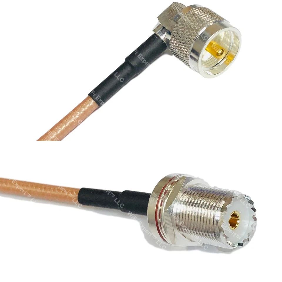 RG400 UHF PL259 Male RL Angle to SO239 Bulkhead Female Coaxial RF Pigtail Cable - Image 1 of 1