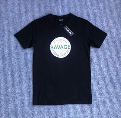 MISTER TEE Herren Retro T-Shirt Kurzarm Gr. XS Savage 90er Logo A0304 Schwarz