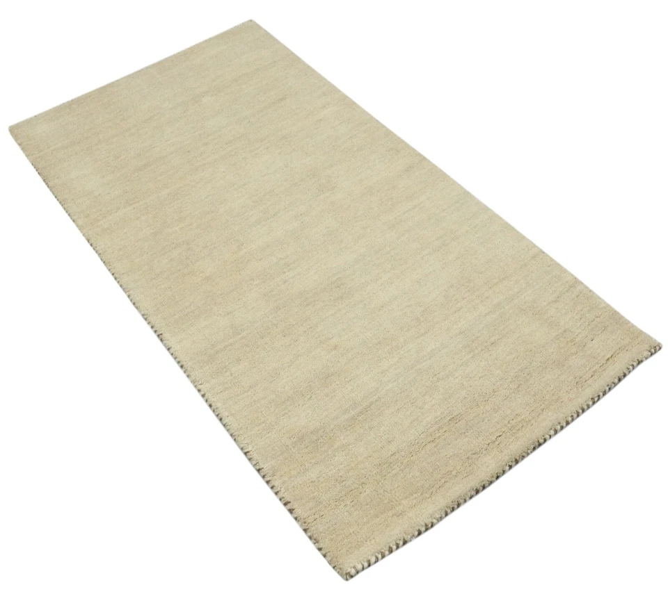 Gabbeh Teppich 100% Wolle 70X140 cm Handarbeit Beige Handgetuftet T1036 - Bild 3 von 4